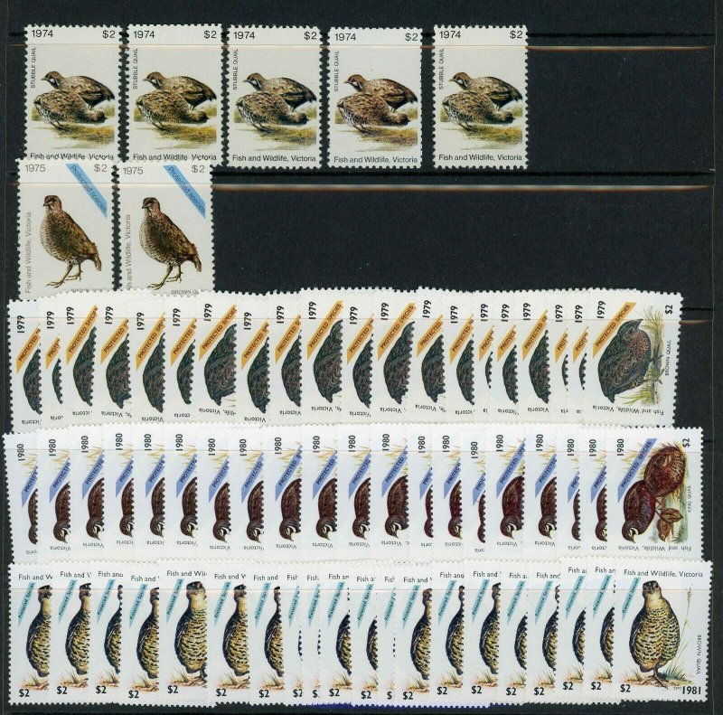 Victoria, Australia Duck, Deer & Quail stamps. Enormous hoard. Super price