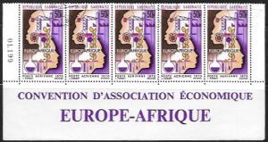 Gabon C91 Used Bottom half of sheet - 5 stamps. Eurpe/Africa.