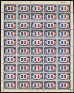 915b, 5¢ France Partial Reverse Printing of Flag Colors - SHEET - Stuart Katz