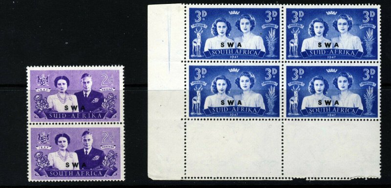 SOUTH WEST AFRICA 1947 Royal Visit Blocks VARIETY BLACK-EYED PRINCESS SG 136a