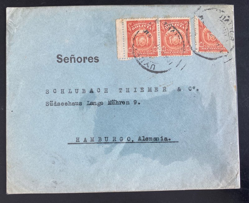 1927 Uyuni Bolivia Commercial Bisect Stamp Cover To Hamburg  Germany