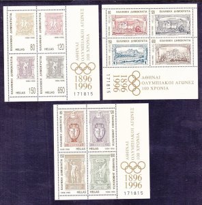 Greece 1832-34 MNH 1996 Atlanta Olympic Games Souvenir Sheet Set of 3 w/Folder