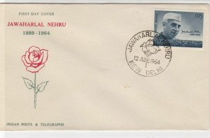India 1964 Jawaharlal Nehru Flower Slogan Cancel & Stamp FDC Cover Ref 34757