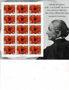 Georgia O'Keefe Artist 32c US Postage Sheet #3069 VF MNH