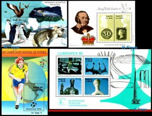 BRAZIL 1990 ALL SOUVENIR SHEETS OF YEAR, SCOTT VALUE $ 14.50, ALL MNH