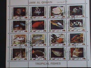 ​UMM AL QIWAIN 1973- TROPICAL FISH-UNDER WATER WORLD-CTO MINI SHEET VERY FINE