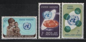 PAPUA NEW GUINEA, 206-208, (3)SET, HINGED, 1965, 20TH ANNNIV. OF THE UN