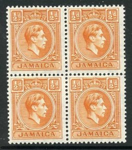 Jamaica SG121b 1/2d Orange A BLOCK of FOUR U/M