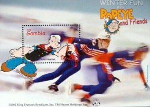 Gambia 2002 - Popeye Winter Sports - Souvenir Stamp Sheet - Scott #2649 - MNH