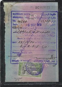 BAHRAIN  (PP2408B)   1972  1D REVENUE X2 ON VISAS EX PASSPORT