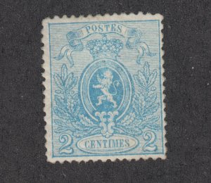 Belgium Sc 25b MLH. 1867 2c blue Coat of Arms, perf 15, sound, F-VF.