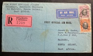 1932 Bulawayo Southern Rhodesia First Flight Airmail Cover To Nairobi Kenya FFC