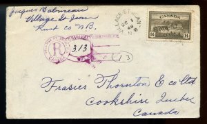 ?KEYHOLE registration handstamp VILLAGE ST. JEAN, N.B. 1949 cover Canada