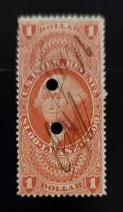 1862 $1 U.S.A. Internal Revenue, First Issue, Lease, Washington, Red, R70c