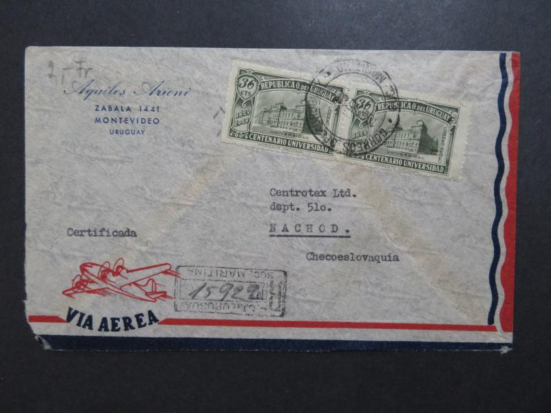 Uruguay 1950s Airmail Cover to Czechoslovakia - Z8134