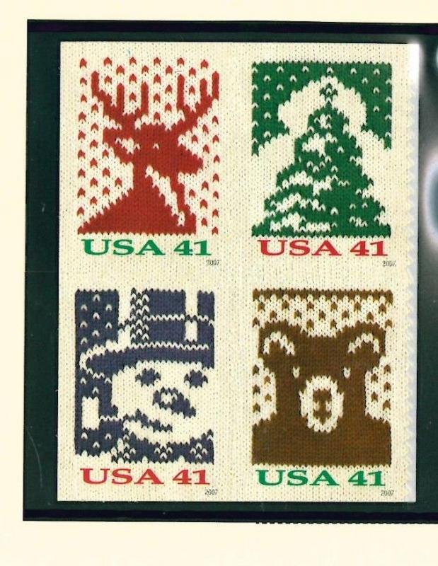 US Scott # 4207a - 4210a / 4210c  2007 Holiday Christmas Knits DS Block of 4 MNH