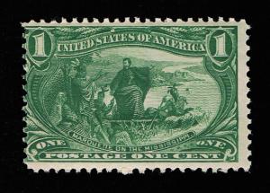 GENUINE SCOTT #285 MINT OG NH 1898 TRANS MISS ISSUE 1¢ DARK YELLOW GREEN   #3895