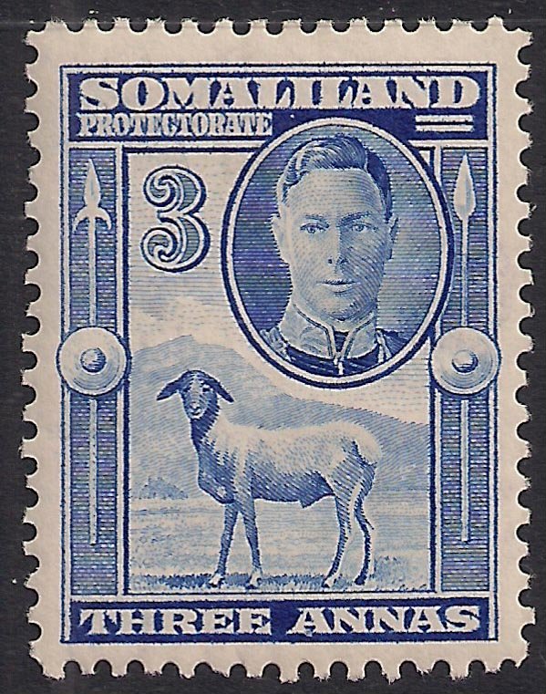 Somaliland 1942 KGV1 3 Annas Bright Blue MM SG 108 ( K551 )