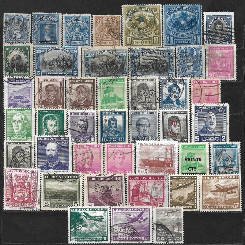 COLLECTION LOT OF 43 CHILE STAMPS 1878+ CLEARANCE