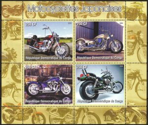 Congo 2003 Motorcycles (4) Sheet MNH Private