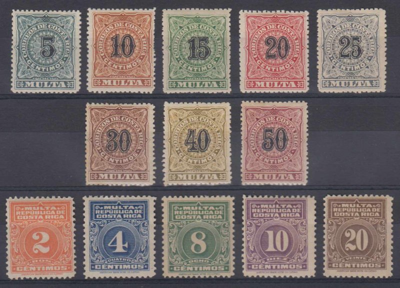 COSTA RICA 1903-15 POSTAGE DUE Sc J1-J13 Yvert TT1-13 FULL SET HINGED MINT €111+