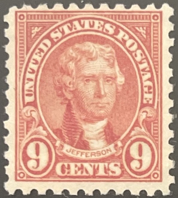 Scott #590 1926 9¢ Thomas Jefferson rotary perf. 10 MNH OG