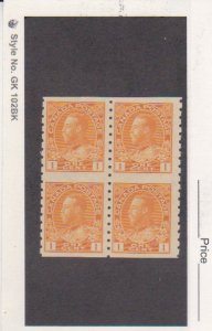 CANADA Scott # 126a 1 Ct King George V Part Perforate Coil Block of 4  MNH