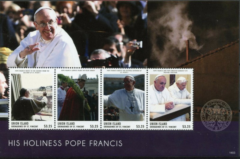 Union Island Grenadines St Vincent 2014 MNH His Holiness Pope Francis 4v M/S 