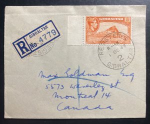 1947 Gibraltar Registered Airmail cover To Montreal Canada B