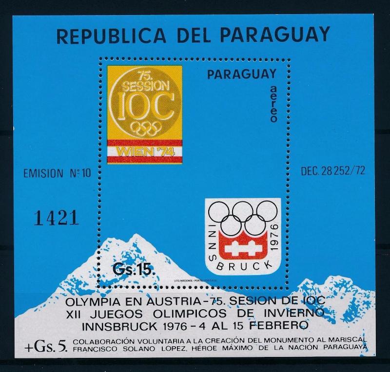 [55090] Paraguay 1974 Olympic games Innsbruck MNH Sheet