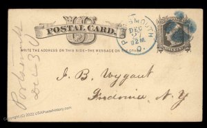 USA 1870s PORTSMOUTHOhio Blue Cancel Postal Card Cover 96369