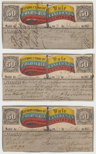 COLOMBIA 1870 INSURED LETTER STAMPS Sc G4 SIX CUBIERTAS SHADES USED SCV$150.00+ 