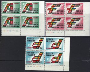 Ghana 75-77 MNH Plate Blocks of 4 cv $4.00 FREEDOM DAY