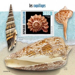 Central Africa - 2020 Madras Harp Seashells - Stamp Souvenir Sheet - CA200612b