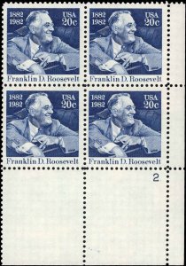 US #1950 FRANKLIN D. ROOSEVELT MNH LR PLATE BLOCK #2 DURLAND $1.75