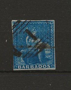 Barbados 1855 deep blue   no watermark, imperforate used sg.10