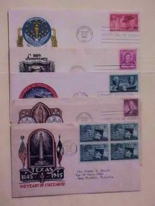 US  FDC  5 DIFF. STAEHLE  1945-1949 CACHET  ADDRESSED