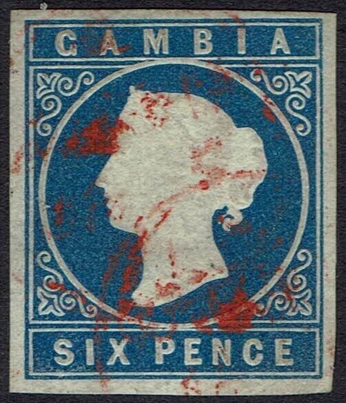 GAMBIA 1869 QV CAMEO 6D IMPERF NO WMK USED