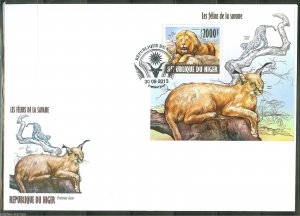 NIGER 2013  WILD CATS  SOUVENIR SHEET  FIRST DAY COVER