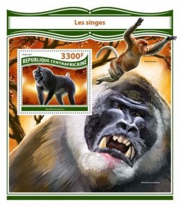 Central Africa - 2017 Monkeys - Stamp Souvenir Sheet - CA17804b