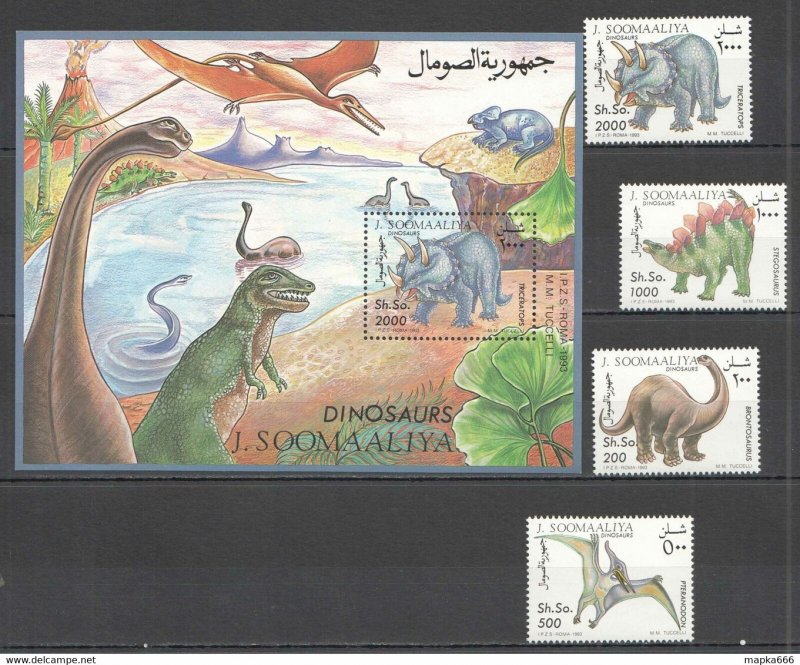 1993 Somalia Dinosaurs Fauna #480-483+Bl29 Michel 24 Euro ** Nw1516