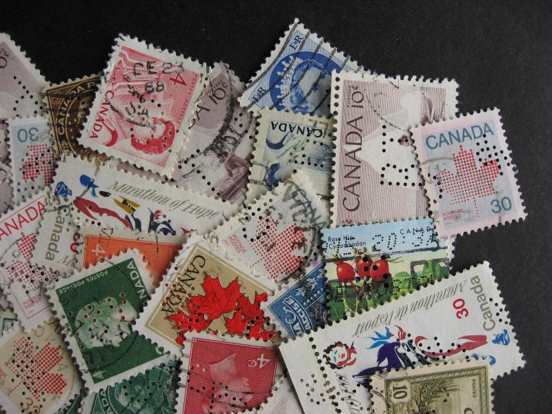 CANADA mixture (duplicates,mixed cond) of 50 not-OHMS perfins, mostly commoner