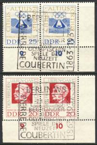 Germany DDR 1963 Sc 635-6 P Coubertin Olympics FDCL Stamp HR