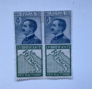 Pair 1924 Italy Kingdom, Advertiser - No. 7, 25 cent Reinach blue and green -