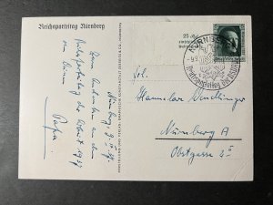 1937 Nazi Germany Postcard Cover Nuremburg Local Use Adolf Hitler Portrait