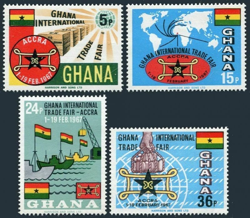 Ghana 269-272, MNH. Michel 279-282. Trade Fair 1966. Map, Ships, Flags.