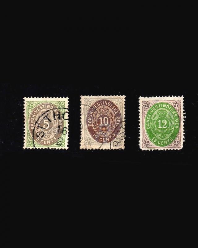 VINTAGE: DANSK VESTINDIEN 1876-79 SCT # 8,10,11 $ 97.50 LOT # VSADWI1876A