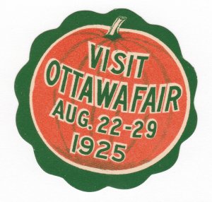 REKLAMEMARKE POSTER STAMP ⭐ VISIT OTTAWA FAIR ⭐ DIE-CUT PUMPKIN 1925