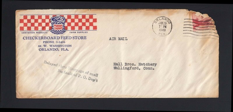 FLORIDA: Orlando 1948 Delayed Stoppage of Mail/No Fault of P.O. - BURNED