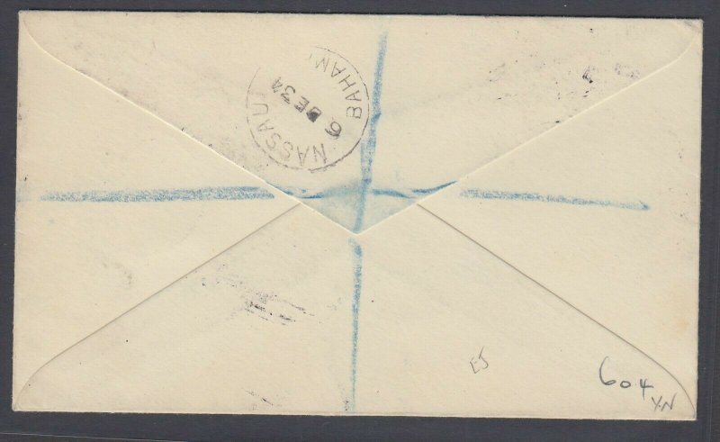 Bahamas, 1934 KGV with ROCK SOUND cancel on registered cover to England